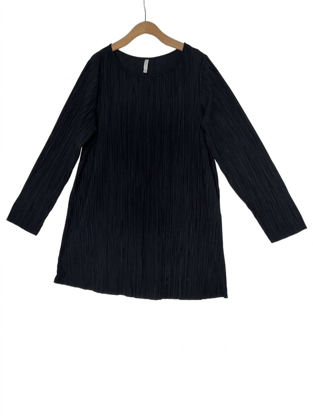 Xhilaration Black Pleated Long Sleeve Tunic Top Sz XXL Plisse Ribbed Minimalist